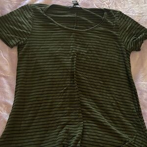 Forever 21 Olive Striped Short Sleeve Tee